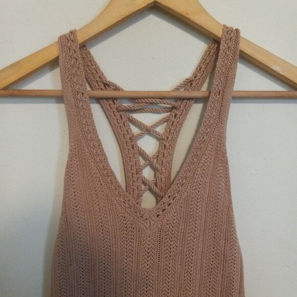 American Eagle Crochet V Neck Swing Dress-Small-Lace Up Back-Sweater Knit-NEW - Picture 3 of 10